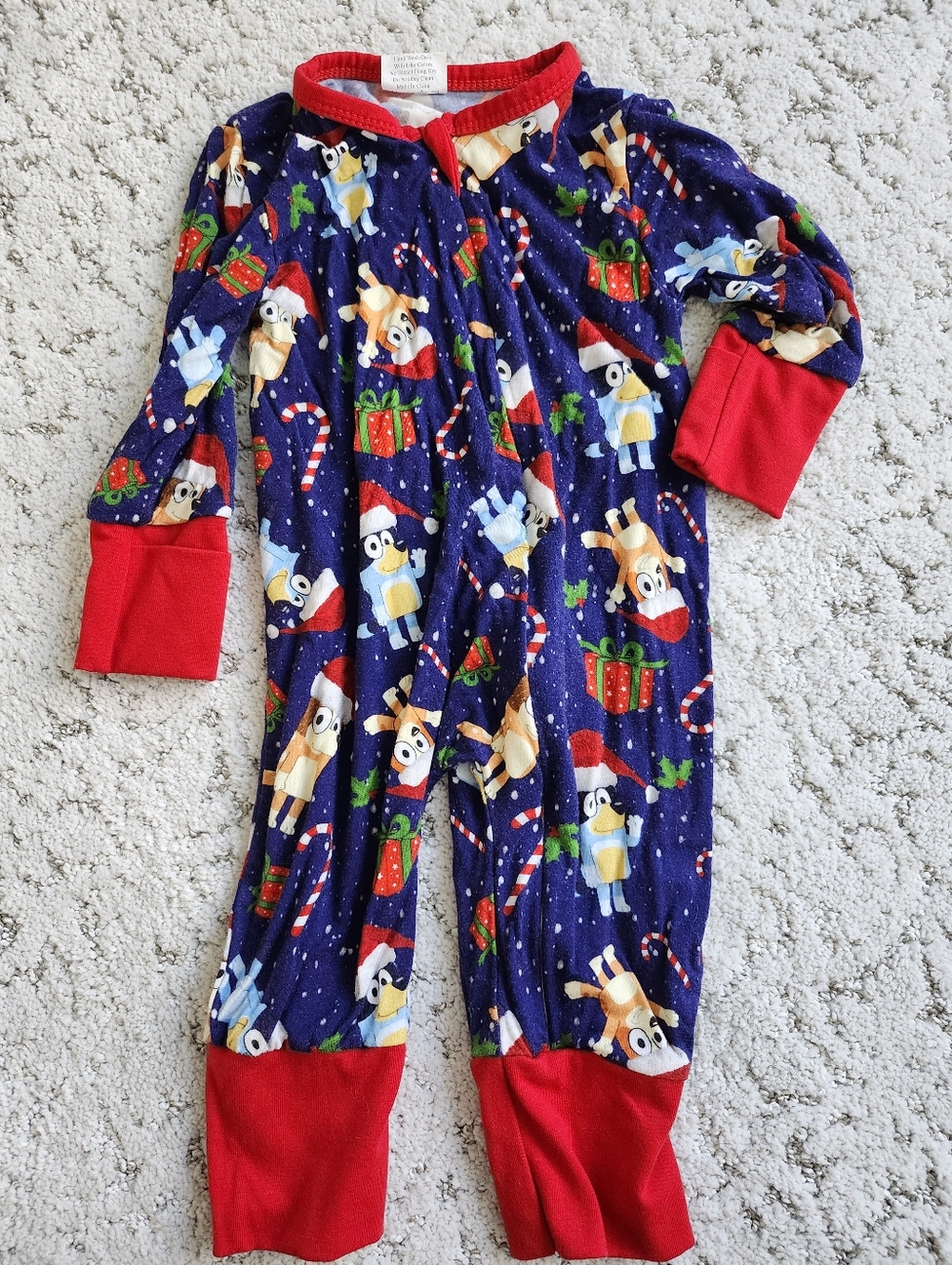 Kids Holiday Bluey Print One-Piece Pajamas - Navy/Red